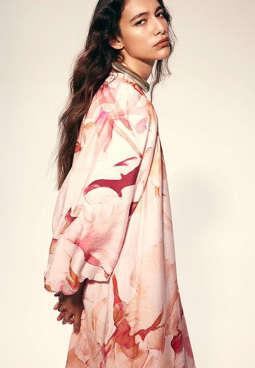 H&M - Crêpe maxi dress - peach pink floral 