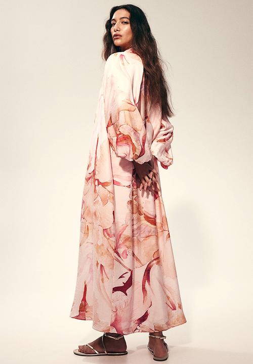 H&M - Crêpe maxi dress - peach pink floral 