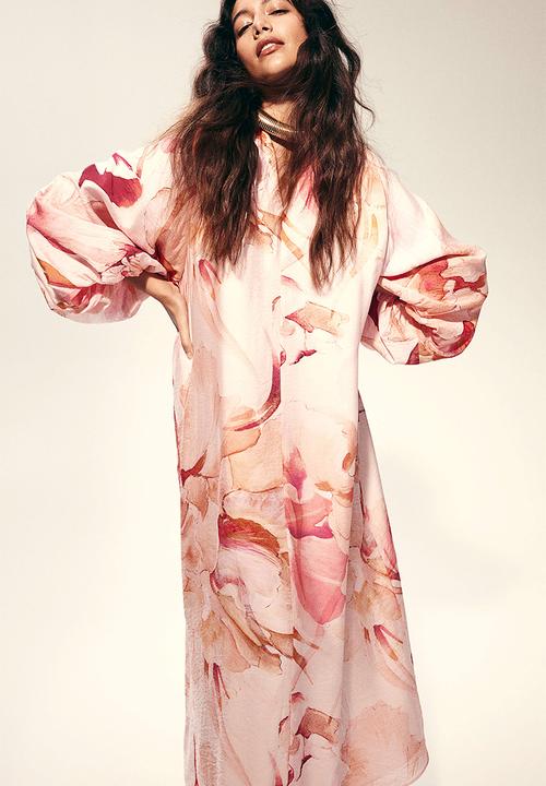 H&M - Crêpe maxi dress - peach pink floral 