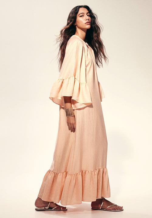 H&M - Frill-trimmed kaftan dress - peach pink 