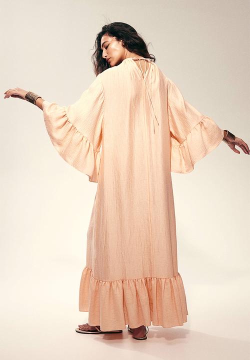 H&M - Frill-trimmed kaftan dress - peach pink 