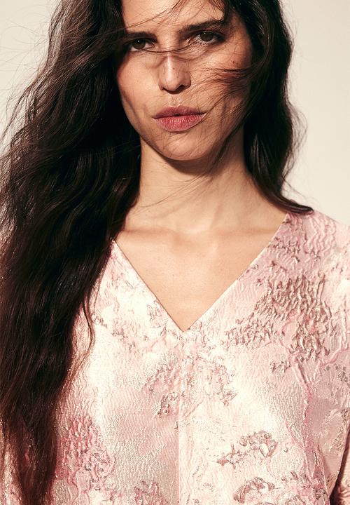 H&M - Brocade kaftan dress - light pink 