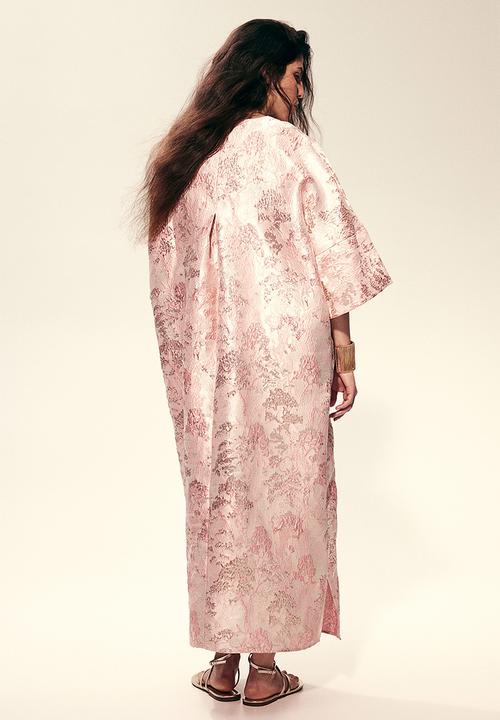H&M - Brocade kaftan dress - light pink 