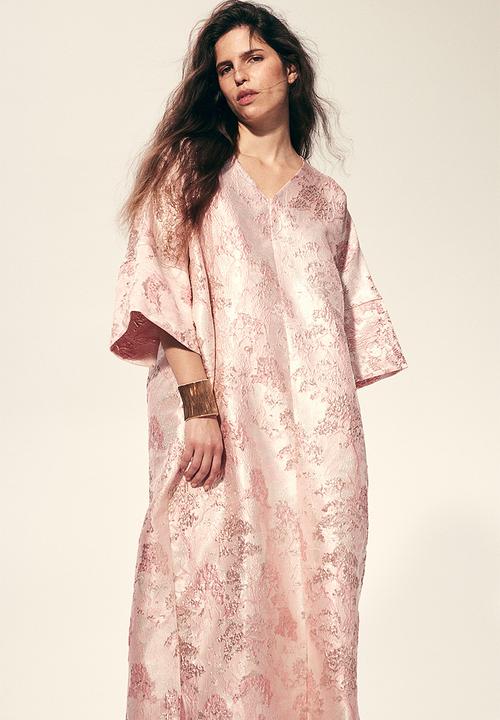 H&M - Brocade kaftan dress - light pink 