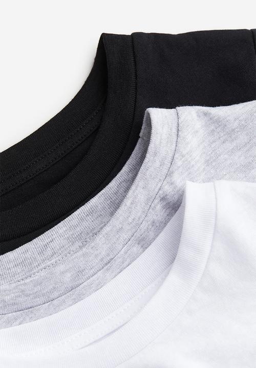 H&M - 3-pack long-sleeved t-shirts - black/light grey marl