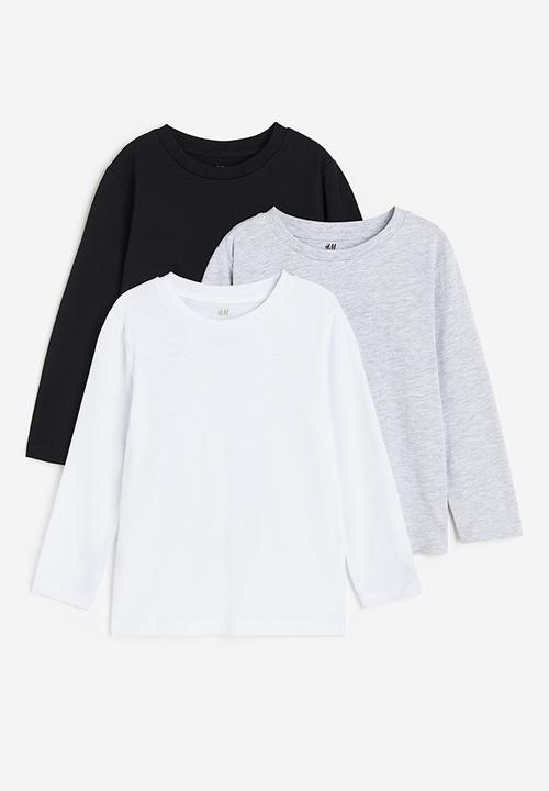 H&M - 3-pack long-sleeved t-shirts - black/light grey marl