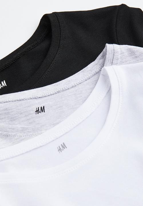 H&M - 3-pack jersey tops - black, grey, white