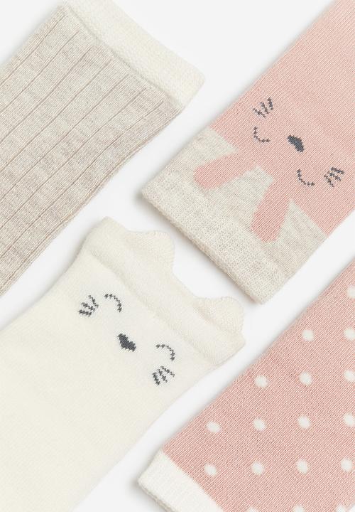 H&M - 4-pack socks - pink,beige,white,multi