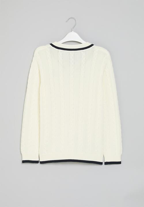 POLO - Boys mark v neck cable knit - milk