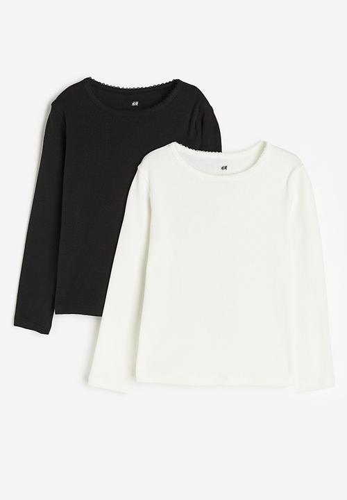 H&M - 2-pack picot-trimmed tops - black/white