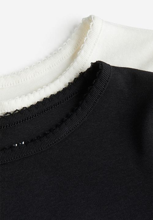 H&M - 2-pack picot-trimmed tops - black/white