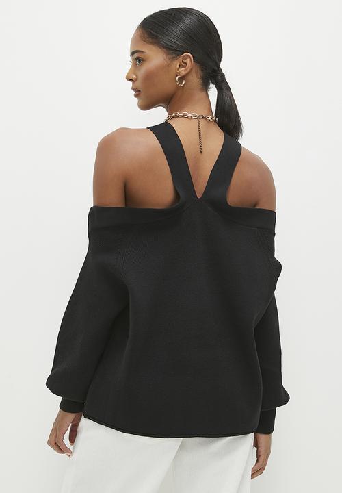dailyfriday - Cold shoulder knitted top - black