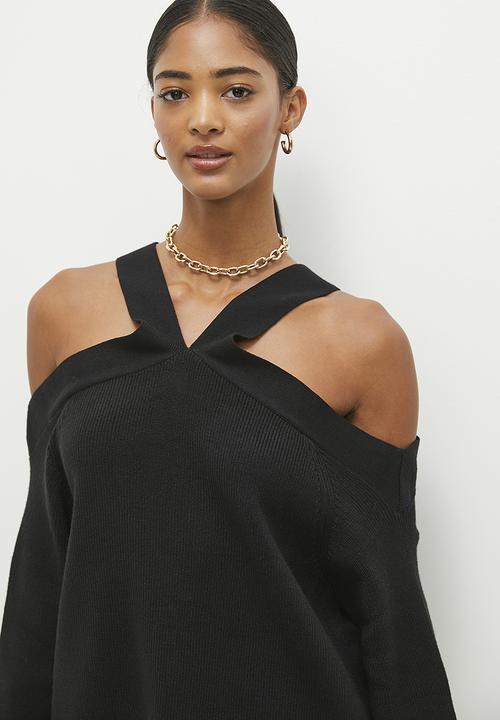 dailyfriday - Cold shoulder knitted top - black