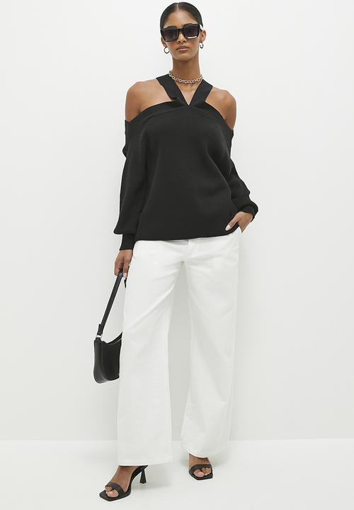 dailyfriday - Cold shoulder knitted top - black