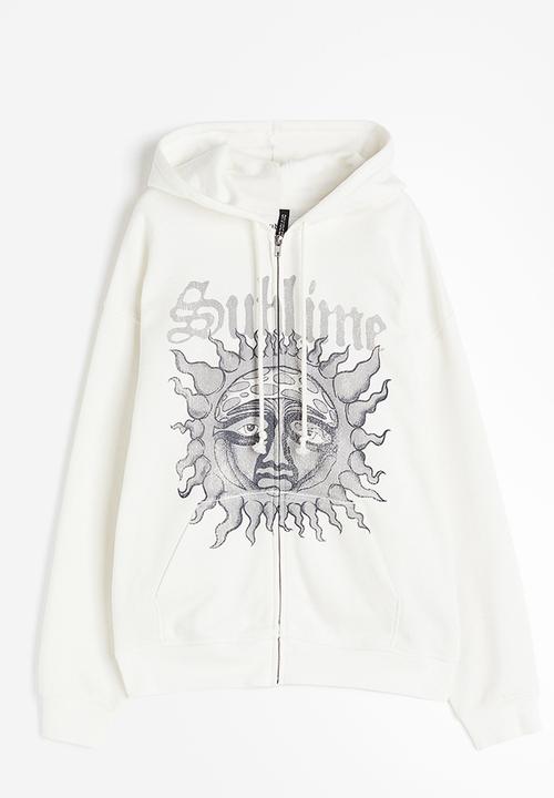 H&M - Oversized printed zip-through hoodie - cream/sublime