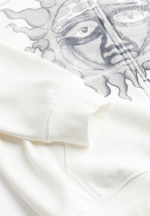 H&M - Oversized printed zip-through hoodie - cream/sublime