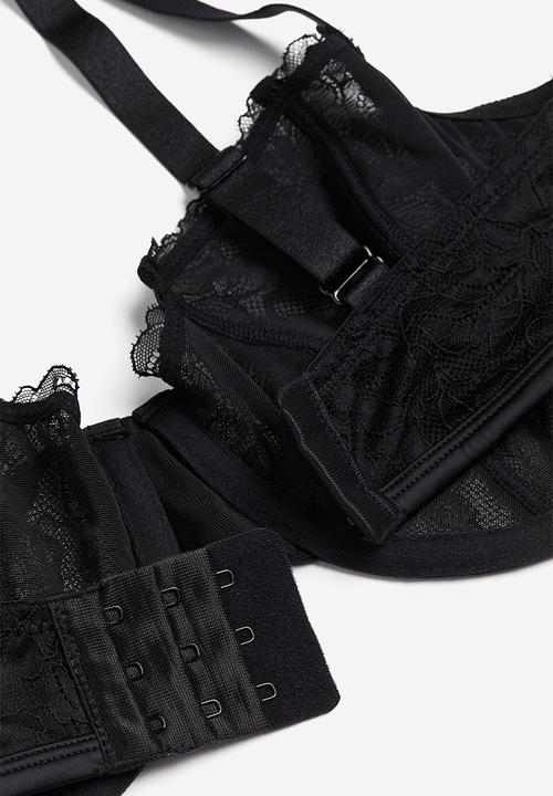 H&M - Non-padded underwired lace bra - black
