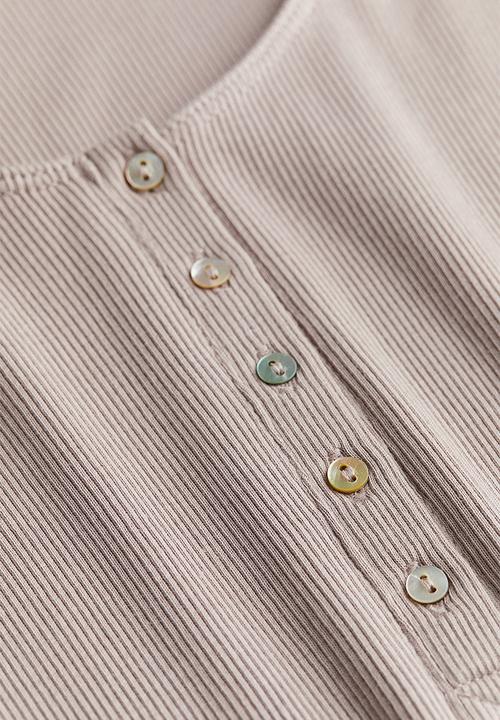 H&M - Ribbed henley top - light greige