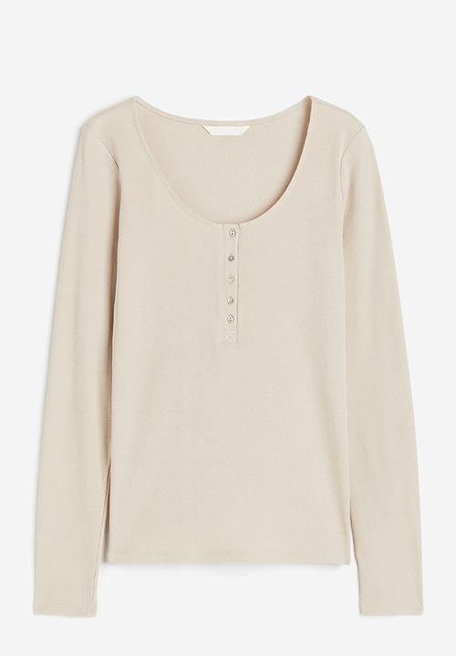 H&M - Ribbed henley top - light beige