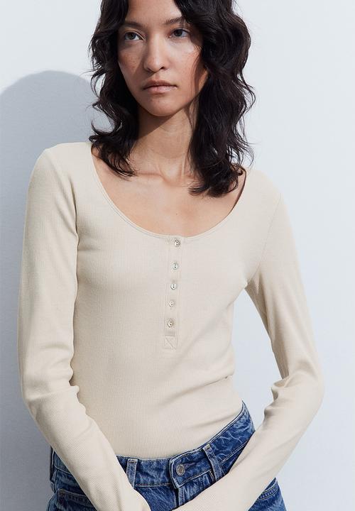 H&M - Ribbed henley top - light beige