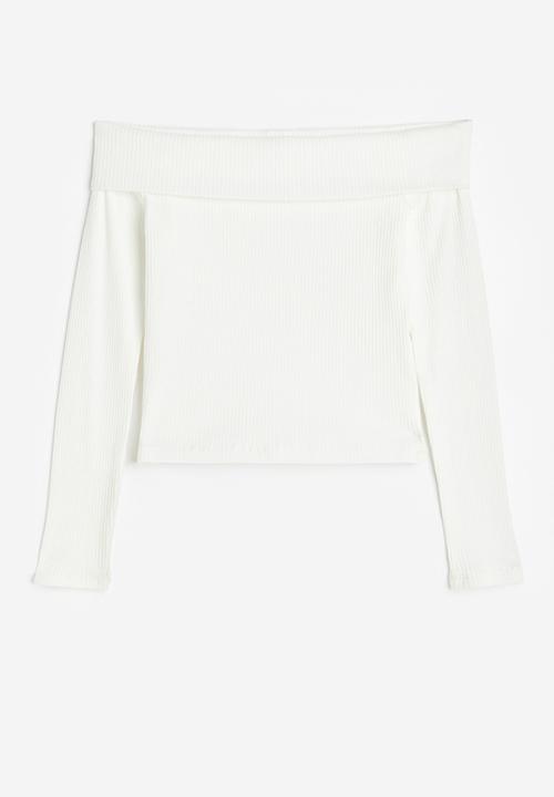 H&M - Ribbed off-the-shoulder top - white