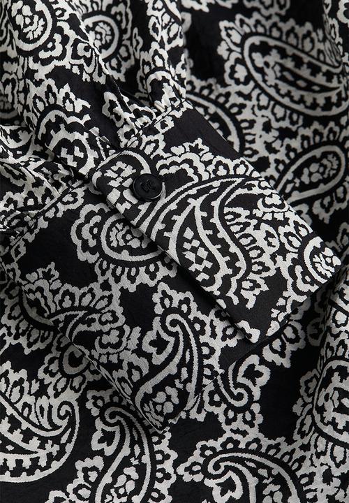 H&M - Balloon-sleeved tunic dress - black/paisley-patterned