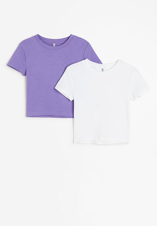 H&M - 2-pack cropped t-shirts - purple & white