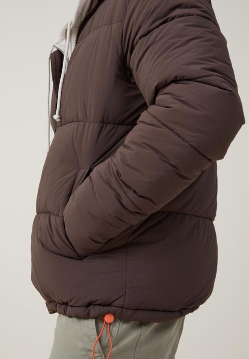 Cotton On - Recycled puffer jacket - cigar brown