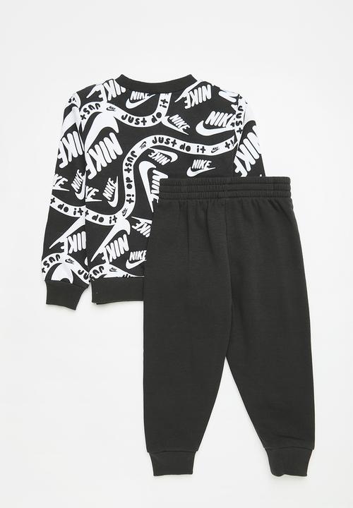 Nike - Nike all-over print futura crewneck and joggers set - black
