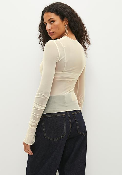 Superbalist - Ruched v mesh top - milk