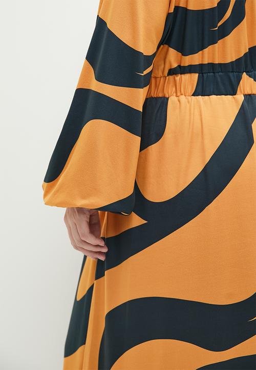 edit - Plus drape neck fit & flare midi dress - choc tobacco