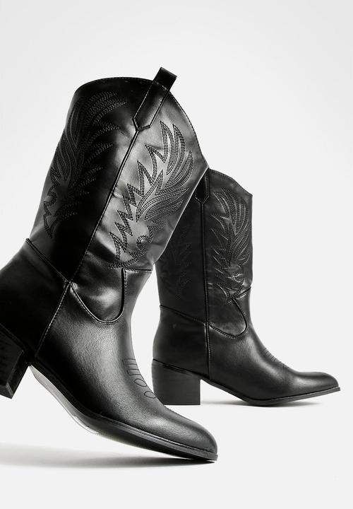 boohoo - Wide fit tab detail ankle cowboy western boots - black