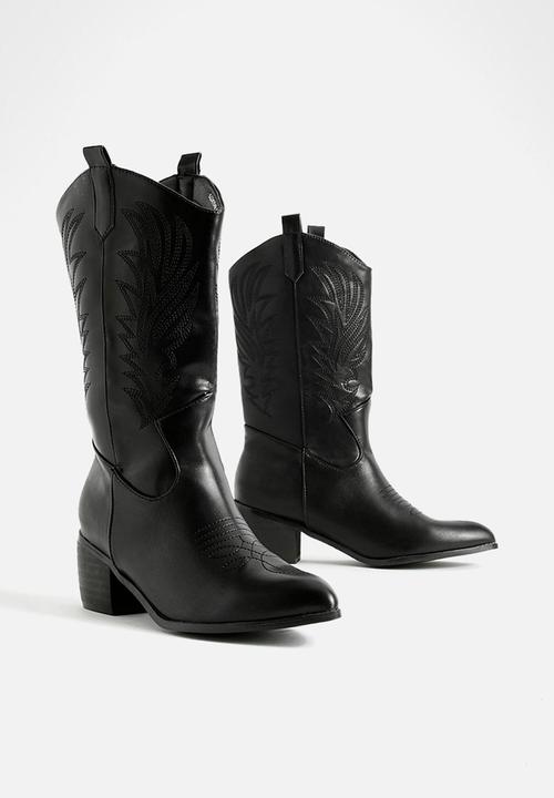 boohoo - Wide fit tab detail ankle cowboy western boots - black