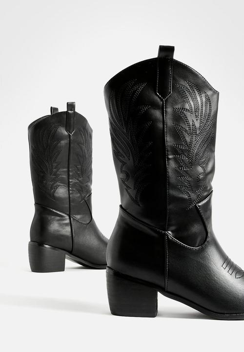 boohoo - Wide fit tab detail ankle cowboy western boots - black