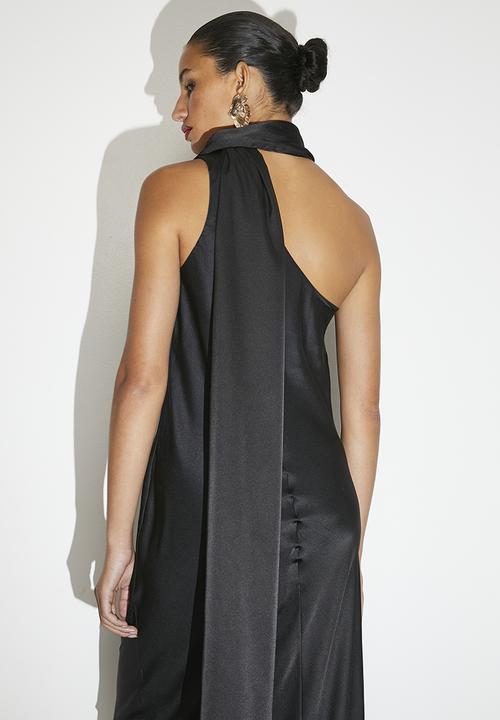 VELVET - Satin maxi slip with neck tie detail - Anthracite