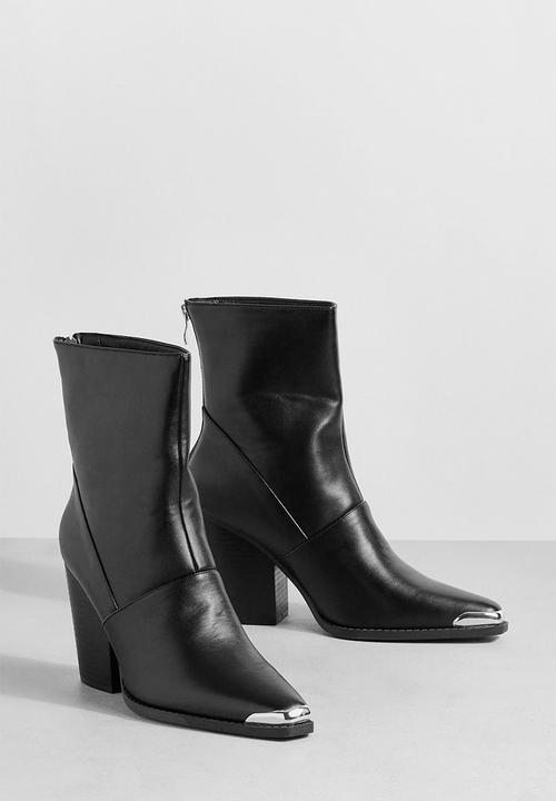 boohoo - Toe cap detail western cowboy boots - black