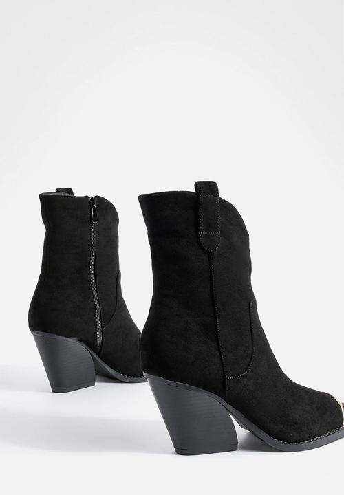 boohoo - Metal toe cap western cowboy ankle boots - black