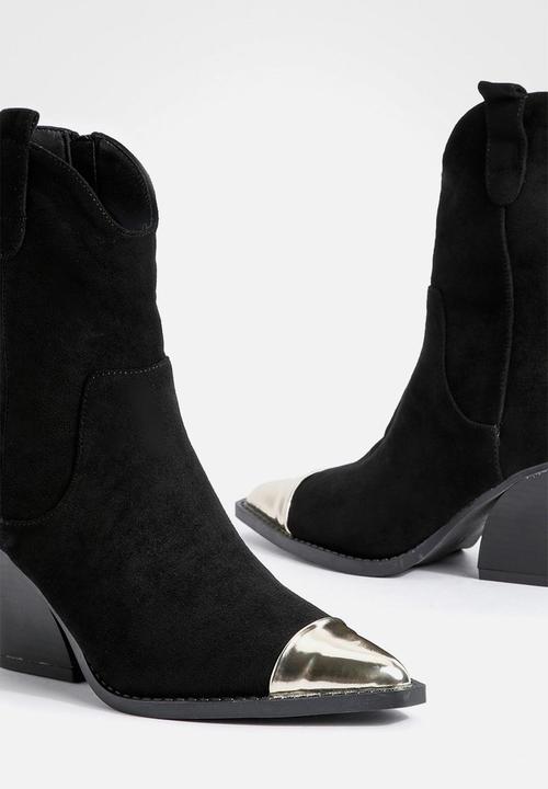 boohoo - Metal toe cap western cowboy ankle boots - black