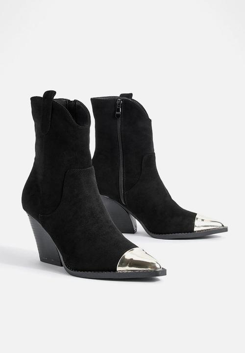boohoo - Metal toe cap western cowboy ankle boots - black