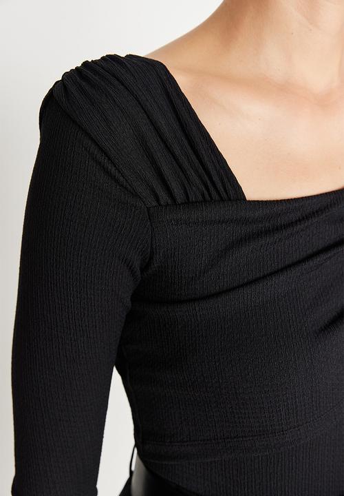 Trendyol - Asymmetrical Collar Bodysuit - Black