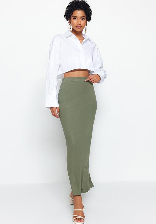 Trendyol - Maxi High Waist Skirt - Khaki