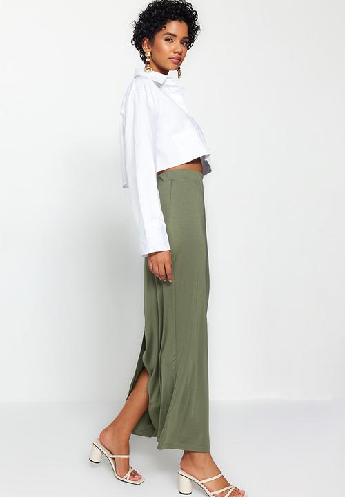 Trendyol - Maxi High Waist Skirt - Khaki