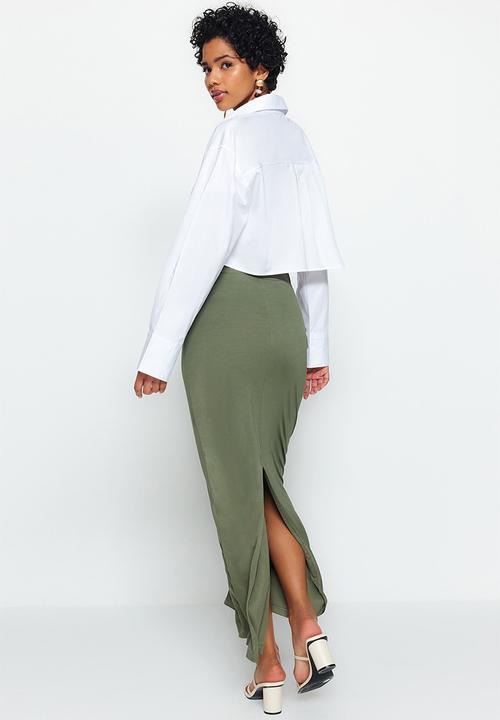 Trendyol - Maxi High Waist Skirt - Khaki