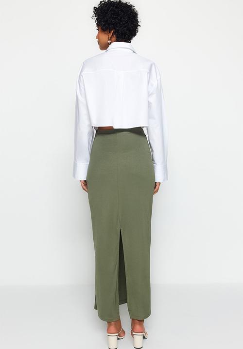 Trendyol - Maxi High Waist Skirt - Khaki