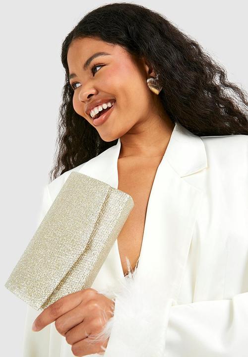boohoo - Glitter envelope clutch bag and chain - gold