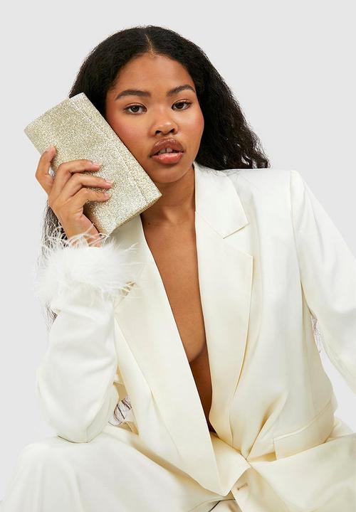 boohoo - Glitter envelope clutch bag and chain - gold