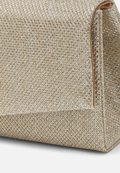 boohoo - Glitter envelope clutch bag and chain - gold