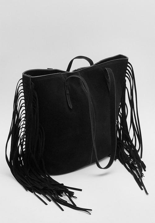 boohoo - Fringed shopper bag - black