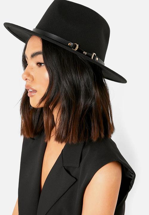 boohoo - Buckle detail fedora hat - black