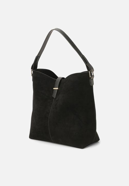 boohoo - Croc handle suedette structured tote bag - black